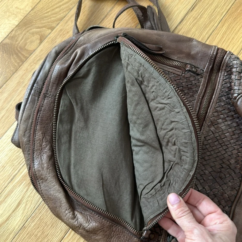 Italian Brown Woven Leather Backpack - Picture 4 of 7